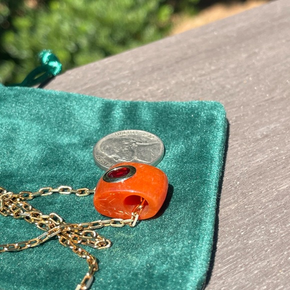 Vintage Genuine Orange Carnelian and Red Garnet 14k gold Pendant - beautiful! - Picture 10 of 16